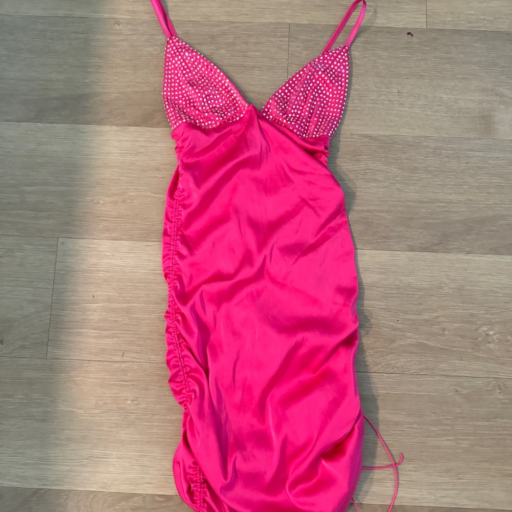 For Love & Lemons Hot Pink Rhinestone Slip Dress